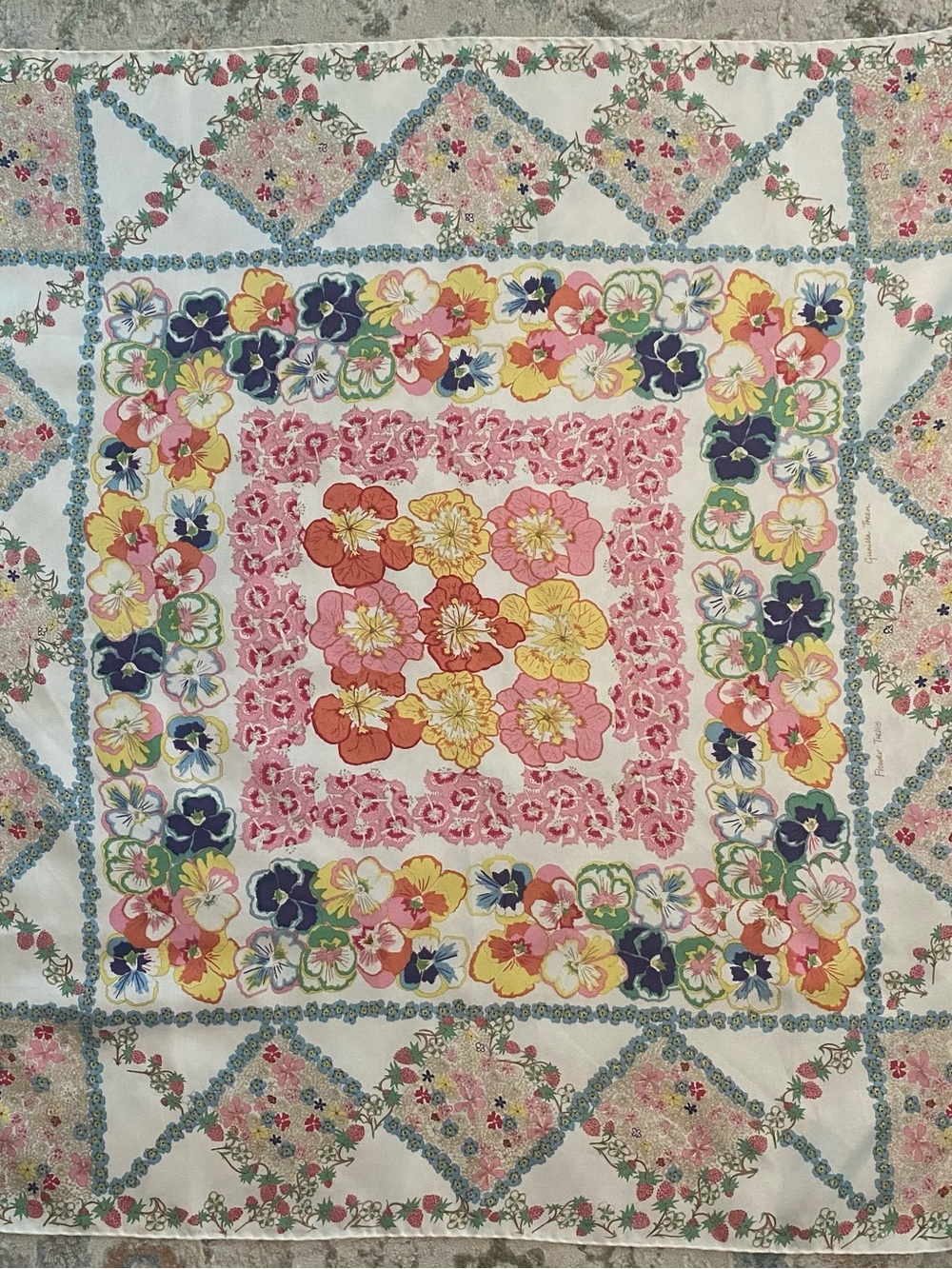 Vintage Gunilla Treen Beckford Silk Scarf Flower Trellis Hand printed in England